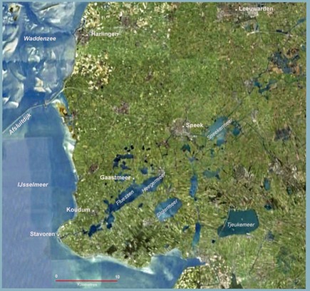 A map of southwestern Friesland showing the lakes around Gaastmeer, where our skûtsje Nieuwe Zorg was built in 1908.