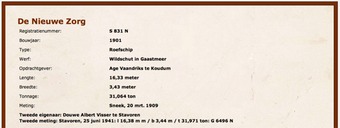 Transcription of Nieuwe Zorg 1941 re-registration, owner Douwe Albert Visser.
